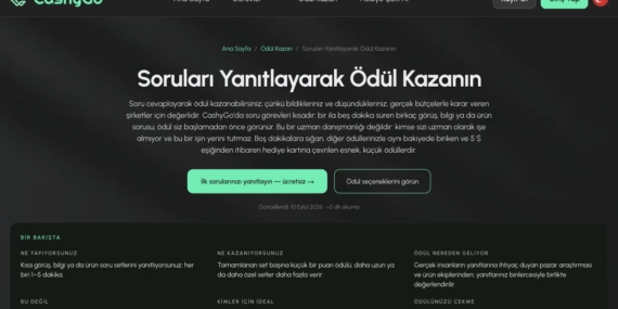 CashyGo kısa soru görevleri sayfası ekran görüntüsü