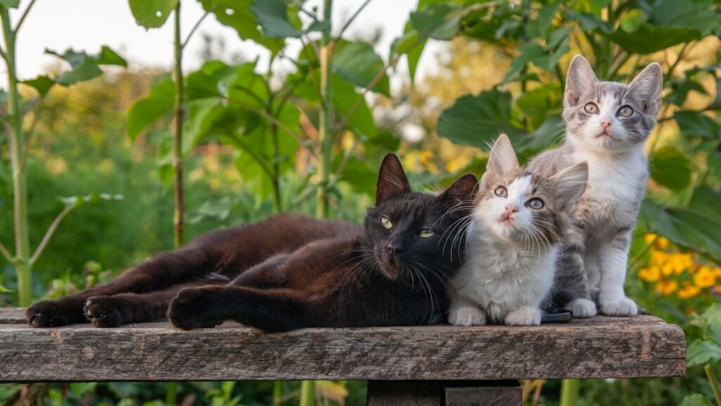 Yavrularıyla birlikte yatan anne kedi